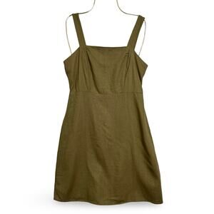 Cotton On Olive Green Linen-Blend Mini Dress A-Line Sundress Size XS